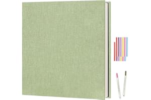 Boic Album Photo Adhesif Scrapbooking 40 Pages, DIY Lin Traditionnel Autoadhesif avec Stylo pour 9x13 10x15 13x18, Cadeaux de Noël d'anniversaire de Mariage (Vert)