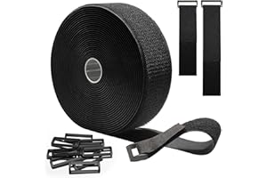 KURKIP Sangles de Câble Réglables de 10m x 5cm avec 10 boucles, Attache Câble Scratch Serre Cable Bande Sangle Réutilisable Câble Management Facile à Couper pour Ranger et Organiser Câbles, Noir