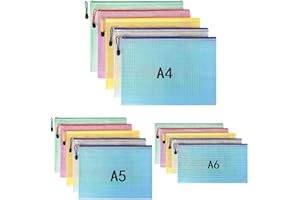 ZADEICK 15 Stück Dokumententasche mit Reißverschluss A4+A5+A6, Zipper Beutel Wasserdichter Dokumentenbeutel 5 Farben