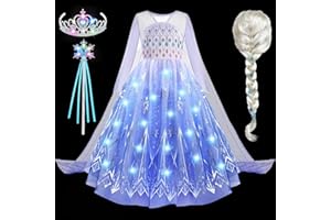 G.C LED Robe Princesse Fille Lumineux Deguisement Reine des Neiges avec Perruque Couronne Elsa Déguisement Princesse Anniversaire Carnaval Halloween Costume pour Enfant