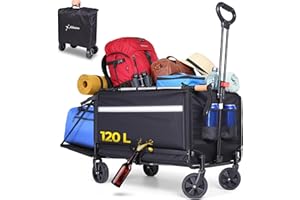 ‎ALBATROS ALBATROS Bollerwagen klappbar 120L – Faltbarer Transportwagen mit Flaschenöffner, Getränkehalter & Rückwand-Öffnung – Outdoor Handwagen mit Reflektorstreifen für Camping, Festival & Ausflug