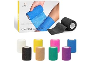 JCLIFE Bandage Autoadhésif, 7,5 cm x 4,5 m Multicolore Bandage cohésif adapté pour les animaux, les premiers soins et la fixation médicale - 8 Rouleaux.