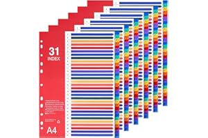 Srvnpioy 6 Piezas Separadores de plástico Archivos A4 para Archivador, 31 Posiciones, número 1-31, multicolor, para uso escolar o de oficina