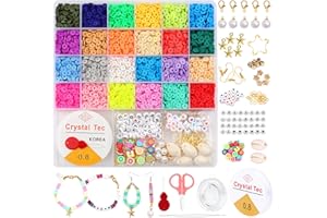 Perles Heishi, 5546 Pièces Perles pour Bracelet, Perle Plate pour Bracelet, 24 Couleurs 6 mm Perles Heishi pour Bracelet, Kit Bracelet Perles pour Bijoux