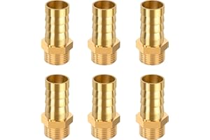 ELEGRIP Messing Schlauchtülle G1/4" x 12mm Tülle, Schlauchstutzen mit Sechskant, Schlauchnippel Verbinder Rohradapter für Wasser, Kraftstoff, Öl und Luft Schlauchleitungen (6 Stück)