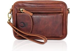 Corno d´Oro Handgefertigte Umhängetasche Herren Klein Leder I Premium Handgelenktasche Echt Leder für Mini Tablet bis 8 Zoll I Herrenhandtasche zum umhängen Ledertasche Braun