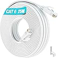 25m Ethernet Cable, Cat6 High Speed Network Cable Gigabit Internet Cable 25m, Flat Cable RJ45 Long LAN Cable Wlan Cable White, Thin Patch Cable 10/100/1000Mbit/s 250MHz for Router Modem (25 Clips)