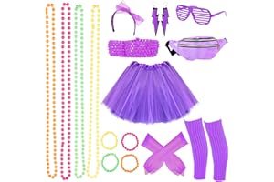 Victse Accesorios Años 80 Mujer, Disfraz de los Años 80 para Mujer, 80 Años Disfraz Mujer Neón Accesorios, Collares, Pulseras y Pendientes de Neón
