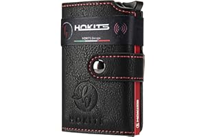 HOKITS Porta Carte di Credito, Portafoglio Uomo - Donna Piccolo, Porta Tessere, portatessere tascabile Portafogli Mini Clip, Wallet Verticale, Portadocumenti con Portamonete Rfid/NFC (Rosso)
