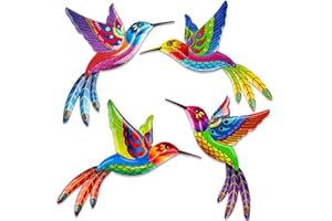 Giyiprpi 4 Pack Metal Hummingbird Wall Art Outdoor Decor, 3D Colorful Outdoor Wall Art Fence Decorations for Patio and Yard, Wall Sculpture Hanging Decor for Garden Living Room Balcony