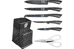 XYJ Knife Block Set, Stainless Steel Black Knives Set with Knife Holder Stand, Professional Chef Knife Kit for Home Kitchen, Meat Cleaver Vegetable Slicing Cooking Knife Set