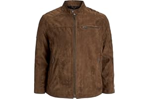 JACK & JONES Men Faux Leather Jacket Plus Size | Biker Bomber Transitional Blouson | Big Size JJEROCKY