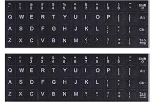 CASEBUY [2pcs Lot] Universel Anglais Clavier Stickers, Fond Noir Blanc avec Lettrage Autocollant de Clavier pour Ordinateur Portable Ordinateur Portable de Bureau claviers