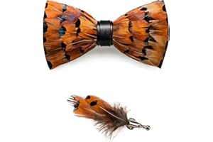 JEMYGINS Homme (réglable) plume et cuir noeud papillon fait à la main en différentes couleurs + boîtes en bois dominé