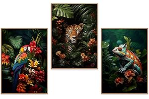 GrowArt - lot de 3 affiches avec un perroquet, un tigre et un caméléon | A3 sans cadre | impression de haute qualité | décoration pour les fans de la jungle | motifs disponibles uniquement chez nous