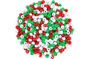 UPINS Weihnachtspony-Perlen, Freundschaftsbasteln, Kunststoff, kleine Haarperlen, rot, grün, weiß, Pony-Perlen, DIY für Halsketten, Zubehör (Weihnachten), 1200 Stück