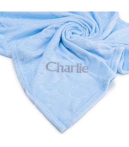 thumbnail image 2 of Personalised Baby Blanket - Unisex Fleece With Embroidered Name - Grey, Pink, Blue, Or White 2 of 3