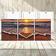 Beach Decor Canvas Wall Art - 3 Panel Sea Wave Sunset Love Painting Canvas Print Home Office Decorations for Living Room Seascape Modern Artwork Ocean Painting Pictures for Bedroom 12''x16''