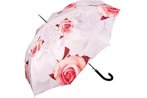 VON LILIENFELD® Parapluie Canne Grand Robuste Résistant au Vent Ouverture Automatique Mariée Fleur Roses, crème