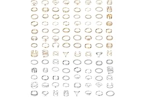 Milacolato 104Pcs Lot Bague pour Femme Mignon Minimaliste Bande Réglable Bague De Doigt Argent Or Vintage Bagues Empilable Midi Thumb Joint Ouvert Bague Set Femmes Pas Cher