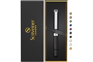 Scriveiner Bolígrafo Rollerball EDC Negro de Lujo, Impresionante Bolígrafo de Bolsillo con Acabado Cromado, Recambio Schmidt Alemán, Buen Regalo, Elegante Set de Bolígrafo de Diseño para Oficina