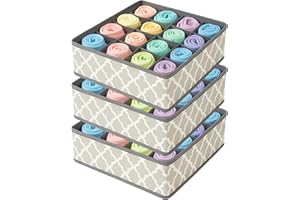 KATTAO Set Organizer Cassetti 24 Scomparti Pieghevoli, Scatole per Armadio Salvaspazio per Calze, Intimo, Cravatte, Cinture – Contenitori Tessuto per Cassetti e Trasloco (Royal Grid 3 pezzi)