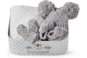BABY BOX SHOP Baby Shower Gifts - Winter Baby Clothes Set with Newborn Winter Clothes, Warm Winter Accessories, Baby Winter Hat, Fleece Blanket, Baby Knitted Booties, Baby Gloves, Baby Blanket, New Baby Gift Set