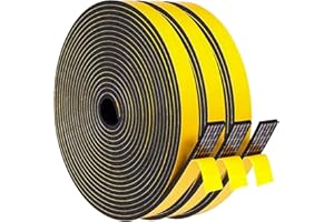 GUKOY Nastro di Tenuta Adesivo Guarnizione Porta per Porte Finestre, 3 Rotoli 12 mm x 3 mm x 15M Nastro in Schiuma Guarnizione in Gomma per Collisione Sigillo Isolamento Acustico, Nero 2