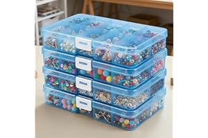 Set di 4 scatole di stoccaggio in plastica a 40 scomparti: contenitori impermeabili e impilabili per gioielli, artigianato, unghie e articoli da pesca. Supporto portaoggetti portatile (blu)