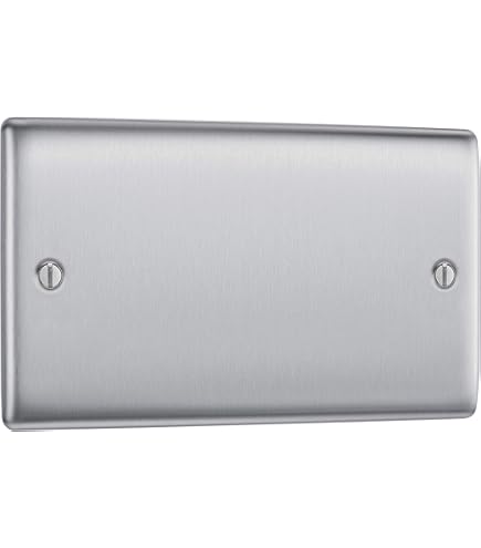 Screwless 2 Gang Double Blanking Plate Flat Plate Brushed Steel