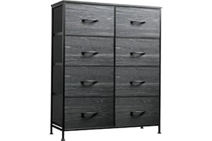 WLIVE Cómoda de 8 Cajones, Gabinete con Parte Superior de Madera y Estructura de Acero para Dormitorio, Sala de Estar, Pasillo, Espresso
