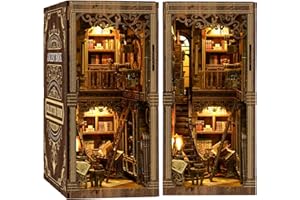 GERBALA Book Nook Kit für Erwachsene- DIY Miniatur Bibliothek Alte Bücher - 3D Puzzle Holz Buchstütze, 3D-Puppenhaus-Buchstütze, Buchstütze für Bücherregal Deko mit Led Licht Kreatives Geschenk für Leser