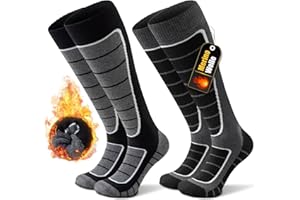 Stoeury 2 Paar Merinowolle Skisocken Herren Damen, Gepolsterte Skisocken, Bequeme Snowboard Socken, Warme Skistrümpfe, Thermosocken Wintersocken für Skifahren, Lange Skitouren, Langlauf, Snowboarden