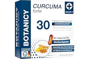 ‎BOTANICY BOTANICY Curcuma forte - 30 Kurkuma Kapseln - Flüssiges NovaSOL Curcumin plus Vitamine C und D - Hochdosiert, Hohe Bioverfügbarkeit, Ohne Piperin - Laborgeprüft in Deutschland