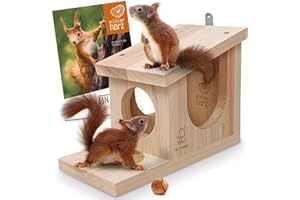 WILDTIER HERZ Görges Markenwelt Naturale Mangiatoia per Scoiattoli, da Appendere - Casa di Scoiattolo e Nido - Resistente alle Intemperie Mangiatoia per Giardino - Legno Naturale - Ecologico per Scoiattoli