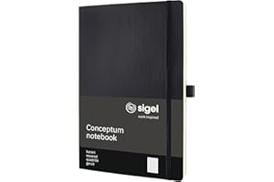 ‎SIGEL Sigel CO310 Notizbuch A4 kariert schwarz, Softcover, 194 nummerierte Seiten, nachhaltiges Papier, mit Inhaltsverzeichnis, Stiftschlaufe, Falttasche, Gummibandverschluss, Conceptum
