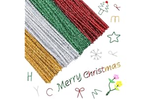 GUKASXI 400 pezzi di Natale metallico scovolino,Tinsel ciniglia steli,Sparkle Christmas scovolini,per progetti fai-da-te per artigianato,matrimonio,casa,festa,decorazione natalizia(rosso,oro,argento,verde)