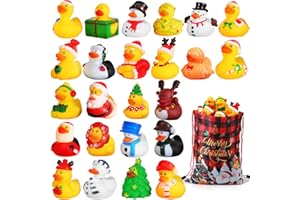 Mikulala 24PCS Anatre di gomma di Natale Giocattoli da bagno Carino Assortito Anatre di gomma per Baby Shower Premi Regali di Natale Anatra Jeep per bambini Ragazze Ragazzi