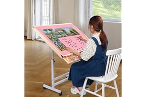 Ynredee Wooden Jigsaw Puzzle Table for Adults & Kids,Jigsaw Puzzle Storage Folding Tilting Table with Board Standing,Portable Board for Games, Gift for Puzzle Amateur (1500 Pcs with Two Big Drawers)