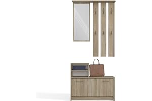 CDF Wardrobe | Colour: Sonoma Oak | Large Mirror | Clothes Hanger | Spacious Shoe Cabinet | Ideal for Hallways | Practical Shelves | Modern Design