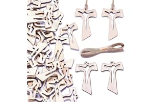 MKISHINE 55 Pezzi Pendente Ciondolo Croce Comunione in Legno+ 10m Rotolo Juta,Legnetti Decorativi Charms per Prima Comunione Bomboniere,Sacchetti,Segnaposto