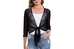 Sopesil Coprispalle Donna Elegante Estivo Bolero Donna Maniche 3/4 Cardigan Corto Casual Trasparente Leggero per Matrimonio Cerimonia Festiva