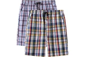 MoFiz Men's 2 Pack Pyjama Bottoms 100% Cotton Checked Lounge Wear Shorts with Pockets