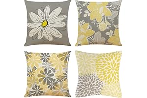 Yizemay Set of 4 Decorative Cushion Covers, Summer Flower Soft Polyester Square Throw Pillow Covers for Outdoor Patio Garden Bench Living Room Decor (Grey)