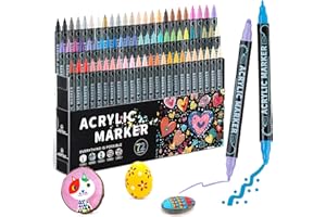 Mzh Art Pennarelli acrilici a doppia punta, 72 colori, pennarelli acrilici a doppia punta, per legno, pittura su roccia, vetro, tela, pietra, artigianato fai da te