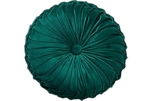 Fouriding Runde Wurf Kissen für Couch dekorative 15 "X 15" Kürbis Runde Samt Kissen für Sofa Bett Stuhl Boden Auto dekorative (Dunkelgrün)