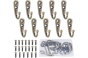 DAJMAIEZ 10 Piezas Ganchos Percheros de Pared, Gancho Simple Vintage de Metal, Antiguos Ganchos de Retro con Tornillos para Ropa Sombrero Dormitorios Cocina Baños Dormitorio, bronce