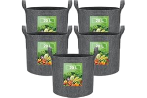 VIEWALL 20L Sac de Plantation Terre en Tissu avec Poignée,Sacs de Culture de Plantes Réutilisable pour Cultiver Pommes Terre,Tomates,Légumes,Fleurs,Un Pot de Jardin Épaissi et Aéré,5pcs Gris