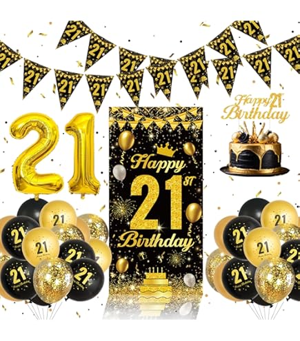 Papieren borden voor 21e verjaardag, 23 cm, zwart / goudkleurige wegwerpborden, 16 stuks wegwerpservies feestborden, „Happy 21th Birthday decoraties, jongens en meisjes, feestartikelen tafeldecoratie
