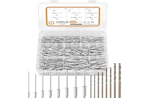VIGRUE 480tlg Blindnieten Set und 8 HSS Bohrern, Alu, Stahl Nieten Popnieten Sortiment 2,4mm, 3,2mm, 4,0mm und 4,8mm popnieten zum Verbinden aller Arten von Dünnen Werkstoffen für Nieten Maschinen